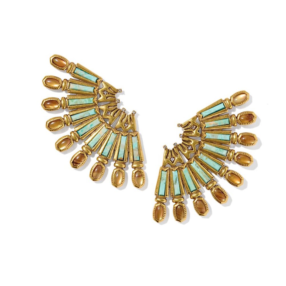 NEW Kendra Scott Catherine Vintage Gold Statement Earrings Multi Mix NWT - Picture 4 of 10
